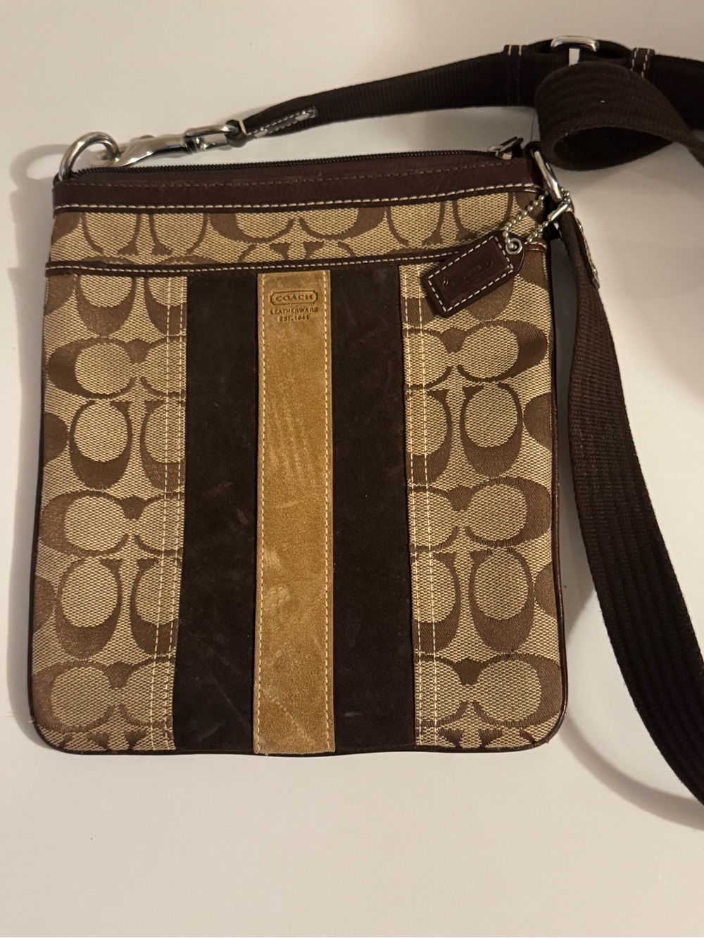Coach Men’s Canvas Signature Messenger Bag in Brown and Tan